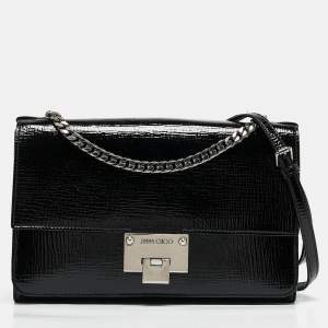 Jimmy Choo Black Patent Leather Rebel Flap Shoulder Bag