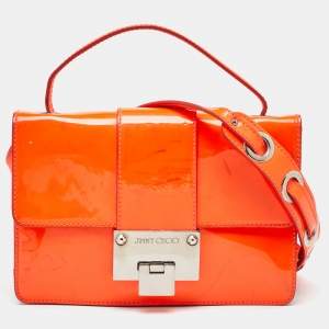 Jimmy Choo Neon Orange Patent Leather Rebel Top Handle Bag