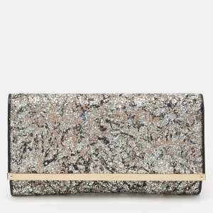 Pre Owned Jimmy Choo Tricolor Glitter and Leather Maia Clutch