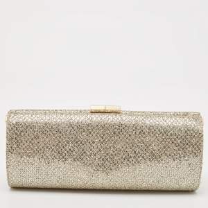 Jimmy Choo Gold Glitter and Lurex Fabric Twill Tube Clutch