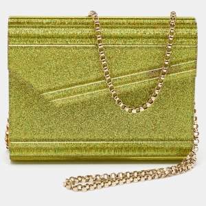 Jimmy Choo Neon Yellow Shimmer Acrylic Perspex Candy Chain Clutch