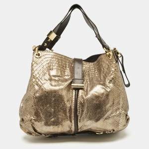 Jimmy Choo Gold/Brown Leather and Snakeskin Alex Shoulder Bag