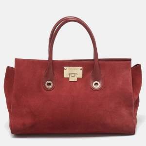Jimmy Choo Red Suede and Leather Riley Tote