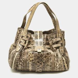 Jimmy Choo Beige Snakeskin and Suede Riki Tote