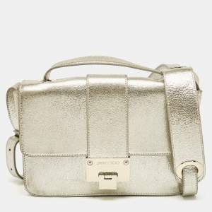 Jimmy Choo Gold Leather Rebel Flap Top Handle Bag