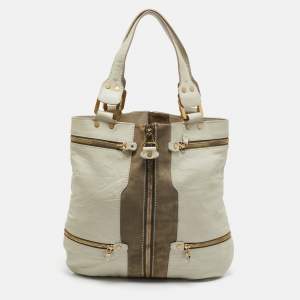 Jimmy Choo Two Tone Grey Leather and Suede Large Mona Tote