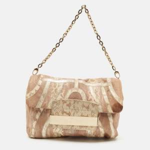 Jimmy Choo Beige/Cream Lizard and Snakeskin Carolina Chain Shoulder Bag