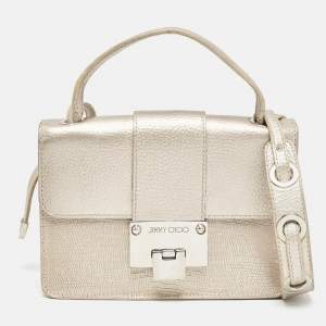 Jimmy Choo Metallic Beige Lizard Embossed Leather Rebel Crossbody Bag