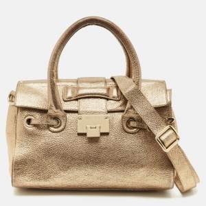 Jimmy Choo Gold Leather Small Rosalie Top Handle Bag