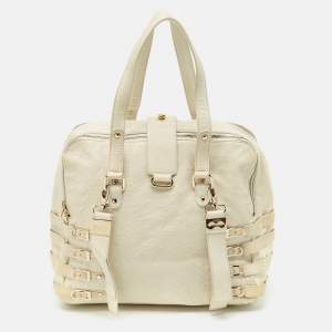 Pre Owned Jimmy Choo Off White Leather and Snakeskin Trim Bree Bag