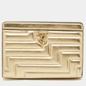 Jimmy Choo Gold Quilted Leather Avenue Clutch