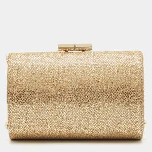 Jimmy Choo Gold Glitter Fabric Mini Tube Clutch