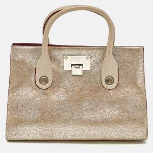 Jimmy Choo Gold/Beige Leather Medium Riley Tote