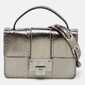 Pre Owned Jimmy Choo Silver Snakeskin Embossed Leather Rebel Crossbody Bag