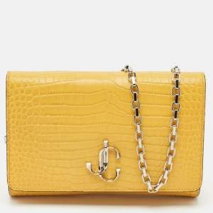 Jimmy Choo Yellow Croc Embossed Leather Varenne Chain Clutch