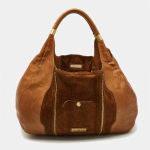 Pre Owned Jimmy Choo Brown Leather and Suede Mandah Expandable Hobo