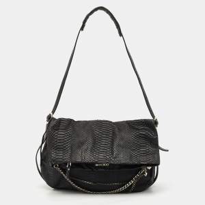 Pre Owned Jimmy Choo Black Python Boho Biker Chain Hobo