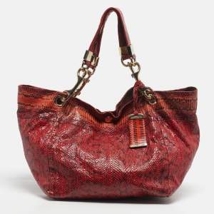 Pre Owned Jimmy Choo Red/Black Snakeskin Lohla Jayne Tote