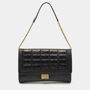 Pre Owned Jimmy Choo Black Leather and Snakeskin Cassie Shoulder Bag