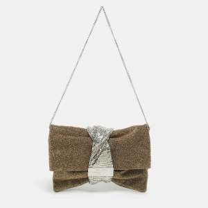 مملوكة مسبقًا Jimmy Choo Gold/Silver Lurex Fabric and Chainmail Chandra Chain Clutch