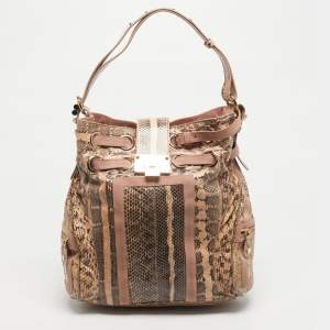 مملوكة مسبقًا Jimmy Choo Pink Watersnake Leather and Suede Buckle Tote