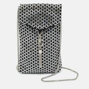 Pre Owned Jimmy Choo Black Suede Crystal Embellished Phone Pouch with Chain