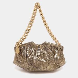 Pre Owned Jimmy Choo Gold Python Frame Clutch
