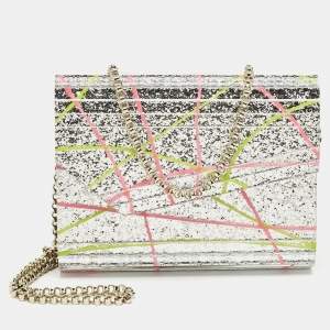 Pre Owned Jimmy Choo Silver Acrylic Paint Splatter Candy Chain Clutch