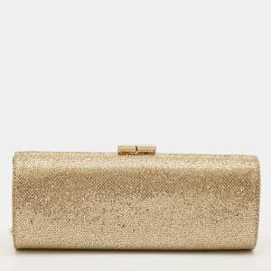 Pre Owned Jimmy Choo Gold Glitter Fabric Tube Clutch