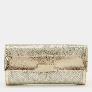 Pre Owned Jimmy Choo Silver/Gold Glitter and Leather Reese Flap Clutch
