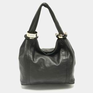 Pre Owned Jimmy Choo Black Leather Saba Hobo