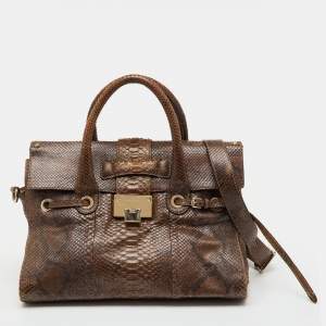 Pre Owned Jimmy Choo Metallic Brown Python Rosalie Satchel