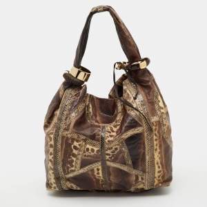 Pre Owned Jimmy Choo Brown Karung and Snakeskin Large Saba Hobo