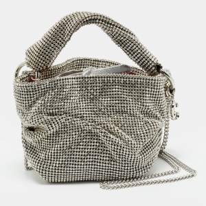 مملوكة مسبقًا Jimmy Choo Silver Crystal Mesh and Satin Bonny Chain Clutch