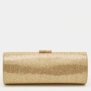 مملوكة مسبقًا Jimmy Choo Twill Tube Gold Glitter and Lurex Fabric Clutch