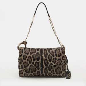 Pre Owned حقيبة كتف جيمي تشو جلد العجل رمادية/بنية بسلسلة الأقفال