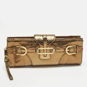 مملوكة مسبقًا Jimmy Choo Tulita Gold Watersnake Leather Wristlet Clutch