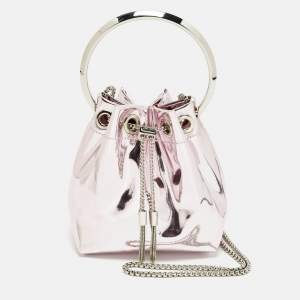 Pre Owned Jimmy Choo BonBon Pink Mirror Leather Bucket Bag