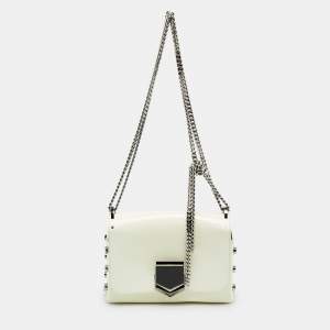 Pre Owned Jimmy Choo Lockett City Off White Brushed Leather Shoulder Bag