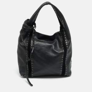 Pre Owned Jimmy Choo Saba Studded Black Leather Hobo