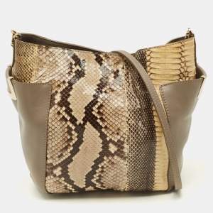 Pre Owned Jimmy Choo Side Pocket Beige/Cream Python and Leather Chain Shoulder Bag