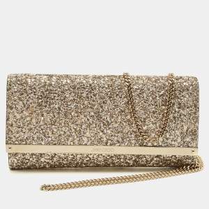 Pre Owned Jimmy Choo Milla Metallic Coarse Glitter Chain Clutch