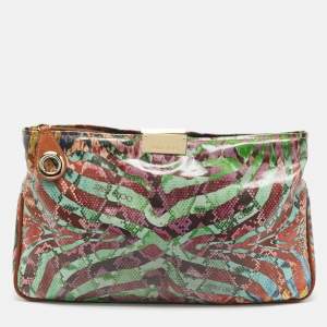 Pre Owned Jimmy Choo Multicolor Python Print Coated Canvas Zip Pouch