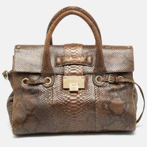 Pre Owned Jimmy Choo Rosalie Brown Glitter Python Satchel