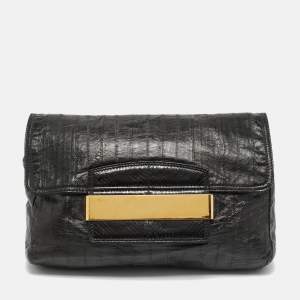 مملوكة مسبقًا حقيبة كتف جيمي تشو كارولينا جلد ثعبان وتمساح أسود