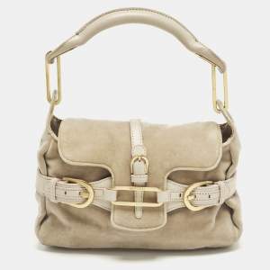 مملوكة مسبقًا Jimmy Choo Tulita Beige Leather and Velvet Shoulder Bag