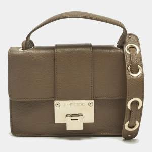 Pre Owned Jimmy Choo Rebel Dark Beige Leather Top Handle Bag