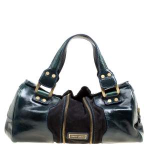 Pre Owned Jimmy Choo Sage Green/Black Patent Leather and Suede Marla Satchel