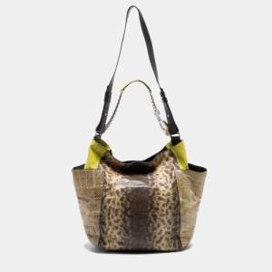 Jimmy Choo Beige/Green Karung and Watersnake Anna Shoulder Bag