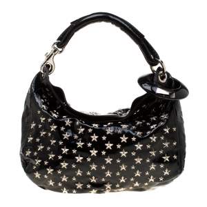 Pre Owned Jimmy Choo Black Patent Leather Small Star Studded Solar Hobo